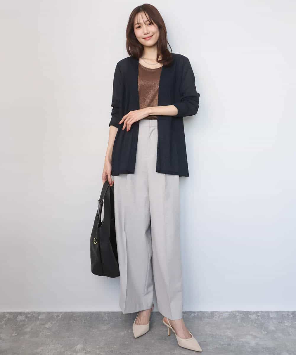 FKLGD46180 MK MICHEL KLEIN(MK ミッシェルクラン) バイオヴィンテージツイル ワイドストレートパンツ/接触冷感/UVカット/速乾/洗える グレージュ