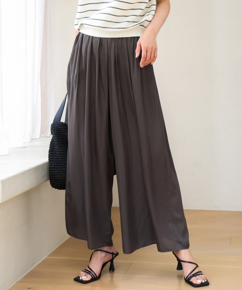 FKLGD53160 MK MICHEL KLEIN(MK ミッシェルクラン) [瞬美シリーズ/UVカット/接触冷感/洗える]サテンワイドパンツ ダークグレー