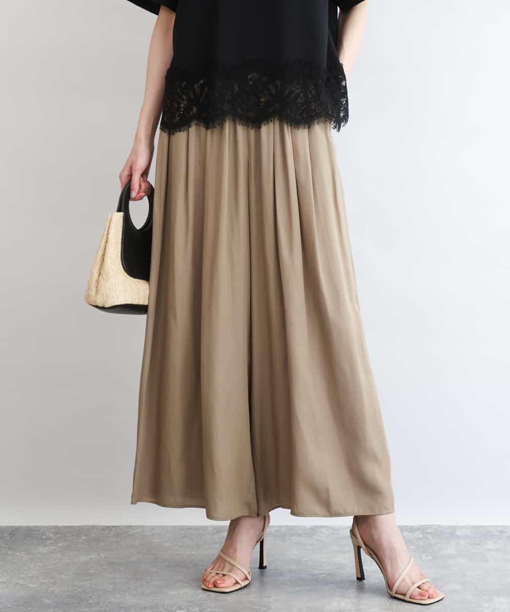 FKLGD53160 MK MICHEL KLEIN(MK ミッシェルクラン) [UVカット/接触冷感/洗える]サテンワイドパンツ キャメル