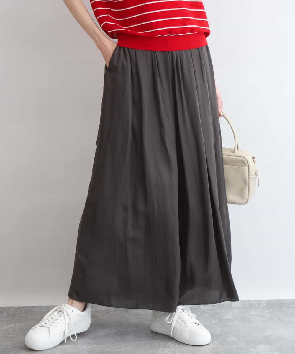 FKLGD53160 MK MICHEL KLEIN(MK ミッシェルクラン) [UVカット/接触冷感/洗える]サテンワイドパンツ キャメル