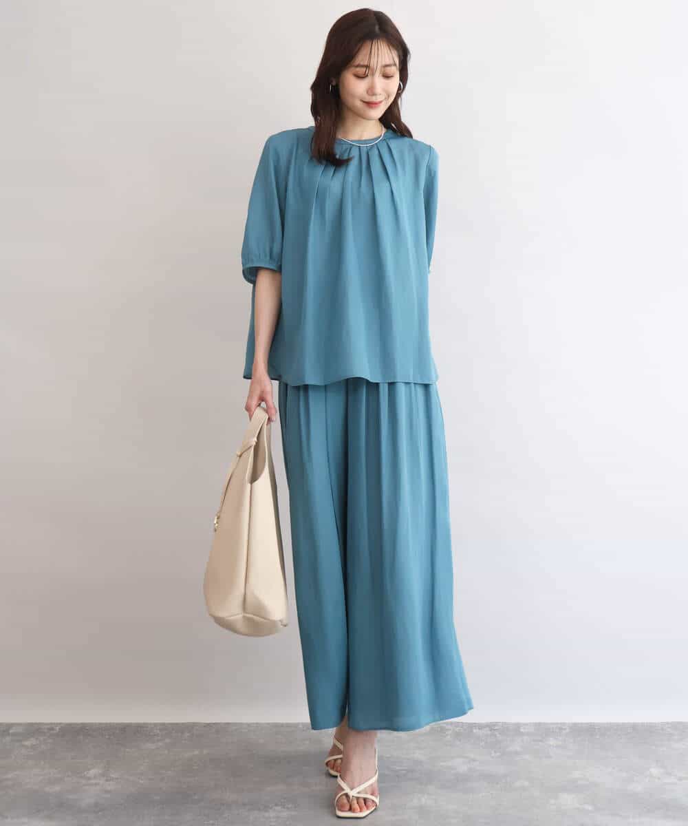 FKLGD53160 MK MICHEL KLEIN(MK ミッシェルクラン) [UVカット/接触冷感/洗える]サテンワイドパンツ キャメル