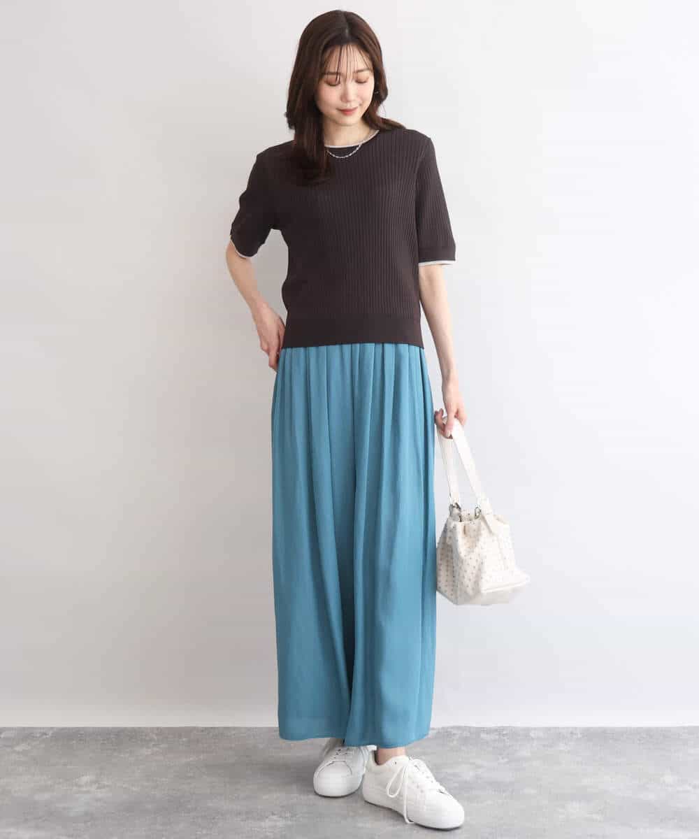 FKLGD53160 MK MICHEL KLEIN(MK ミッシェルクラン) [UVカット/接触冷感/洗える]サテンワイドパンツ キャメル