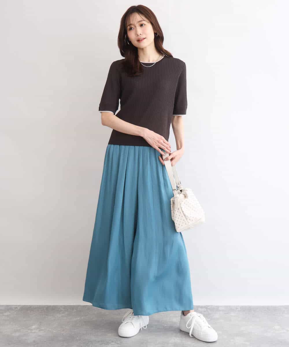 FKLGD53160 MK MICHEL KLEIN(MK ミッシェルクラン) [UVカット/接触冷感/洗える]サテンワイドパンツ キャメル