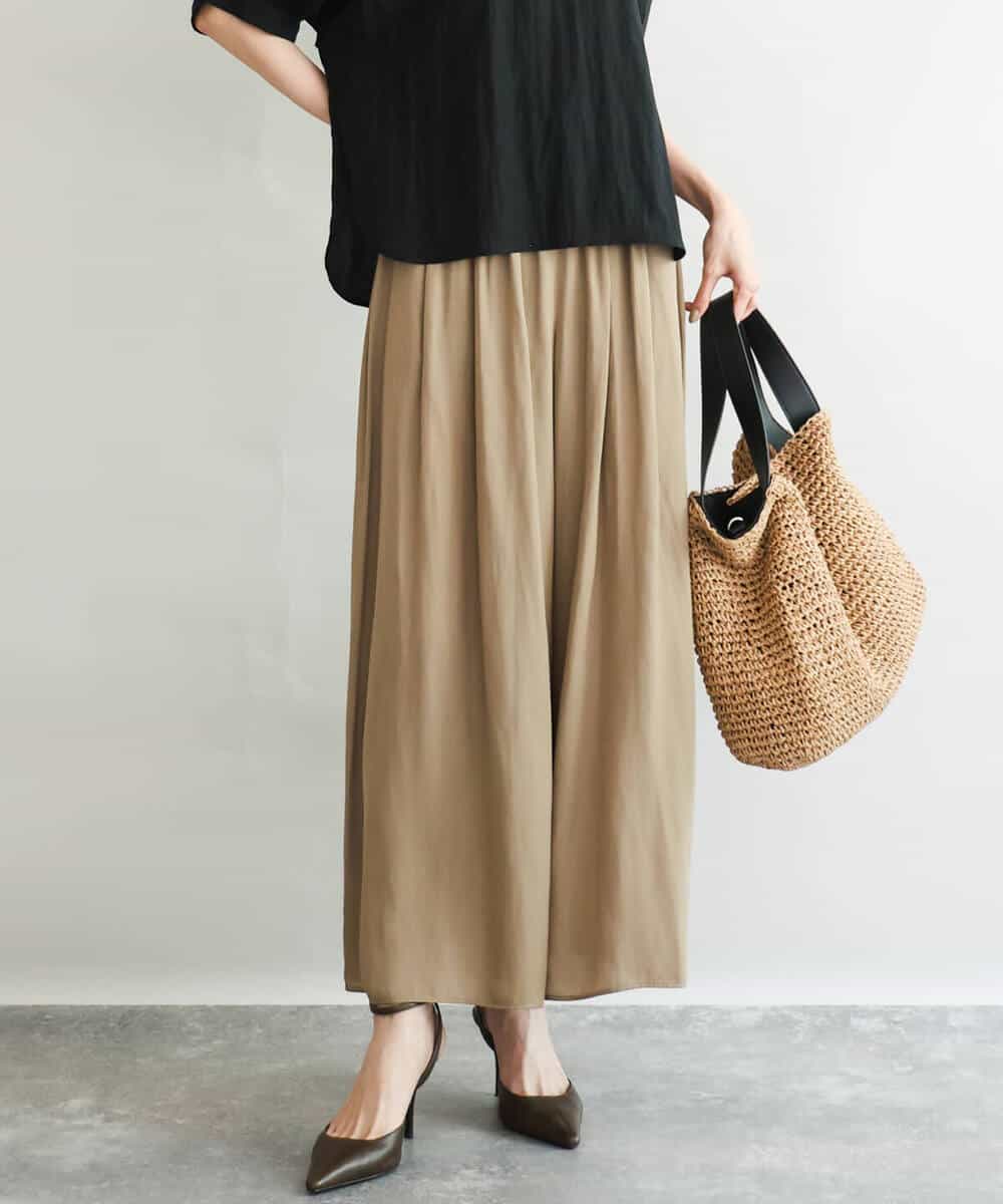 FKLGD53160 MK MICHEL KLEIN(MK ミッシェルクラン) [UVカット/接触冷感/洗える]サテンワイドパンツ キャメル