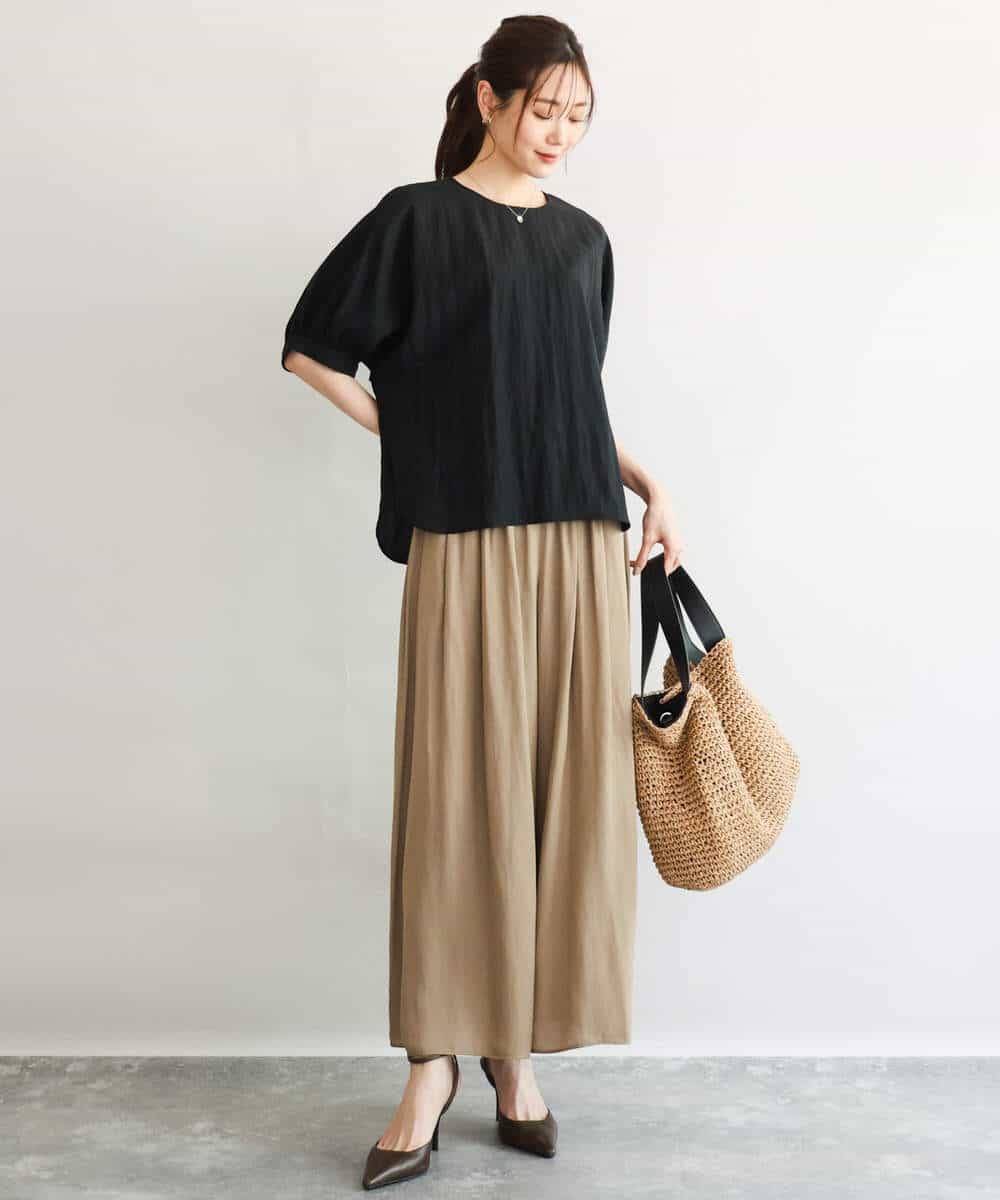 FKLGD53160 MK MICHEL KLEIN(MK ミッシェルクラン) [UVカット/接触冷感/洗える]サテンワイドパンツ キャメル