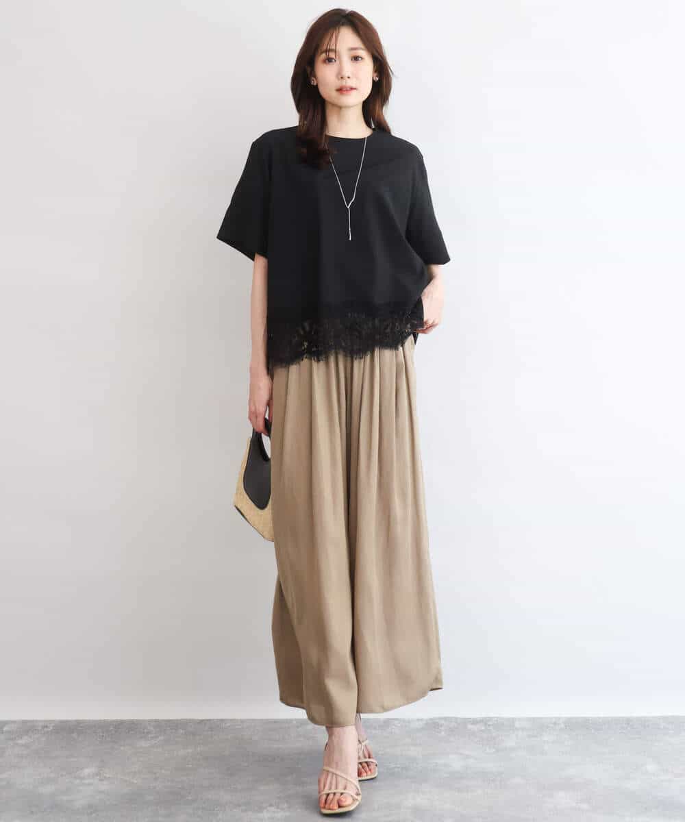 FKLGD53160 MK MICHEL KLEIN(MK ミッシェルクラン) [UVカット/接触冷感/洗える]サテンワイドパンツ キャメル