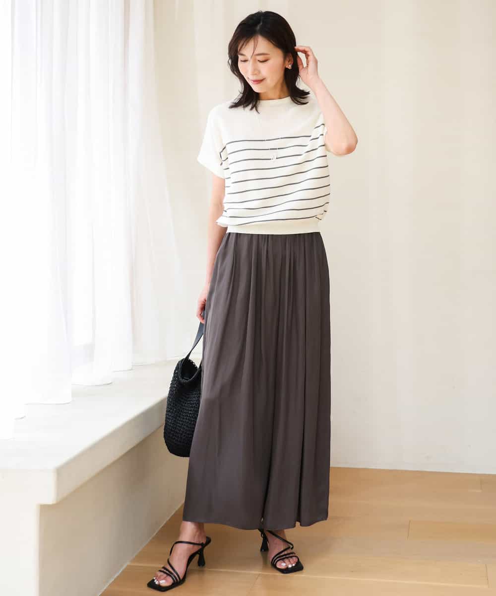 FKLGD53160 MK MICHEL KLEIN(MK ミッシェルクラン) [瞬美シリーズ/UVカット/接触冷感/洗える]サテンワイドパンツ キャメル