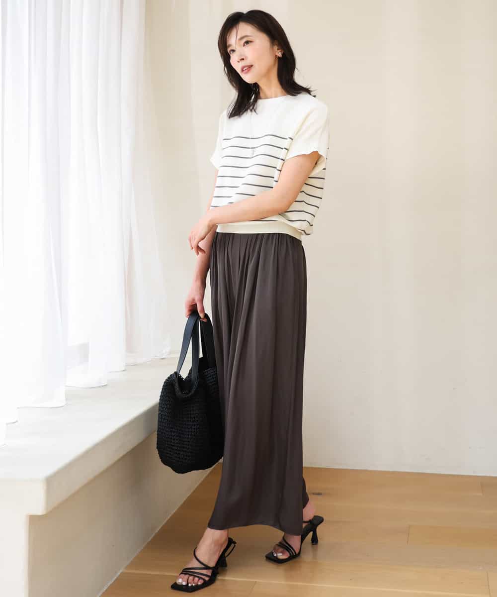 FKLGD53160 MK MICHEL KLEIN(MK ミッシェルクラン) [瞬美シリーズ/UVカット/接触冷感/洗える]サテンワイドパンツ キャメル