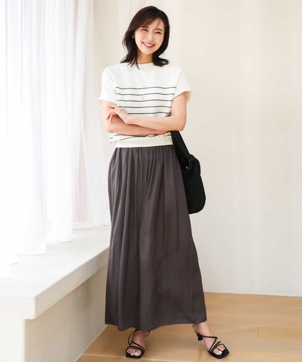 FKLGD53160 MK MICHEL KLEIN(MK ミッシェルクラン) [瞬美シリーズ/UVカット/接触冷感/洗える]サテンワイドパンツ キャメル