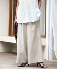 FKLGD55160 MK MICHEL KLEIN(MK ミッシェルクラン) [UVカット/防シワ/抗ピリング/洗える]ピンストライプ柄プルオンワイドパンツ ベージュ