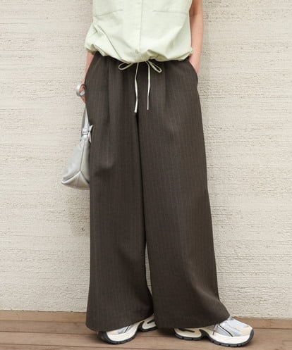 FKLGD55160 MK MICHEL KLEIN [UVカット/防シワ/抗ピリング/洗える]ピンストライプ柄プルオンワイドパンツ