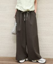 FKLGD55160 MK MICHEL KLEIN(MK ミッシェルクラン) [UVカット/防シワ/抗ピリング/洗える]ピンストライプ柄プルオンワイドパンツ ブラウン