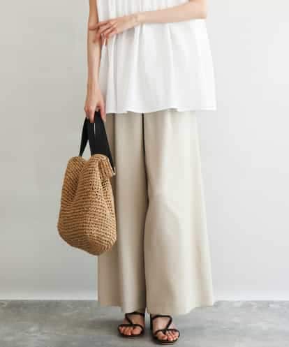 FKLGD55160 MK MICHEL KLEIN [UVカット/防シワ/抗ピリング/洗える]ピンストライプ柄プルオンワイドパンツ