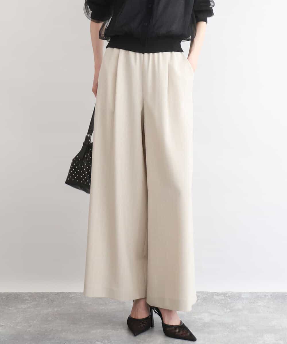 FKLGD55160 MK MICHEL KLEIN(MK ミッシェルクラン) [UVカット/防シワ/抗ピリング/洗える]ピンストライプ柄プルオンワイドパンツ ブラウン