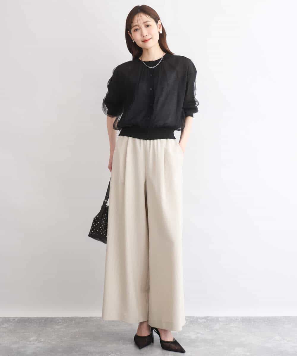 FKLGD55160 MK MICHEL KLEIN(MK ミッシェルクラン) [UVカット/防シワ/抗ピリング/洗える]ピンストライプ柄プルオンワイドパンツ ブラウン