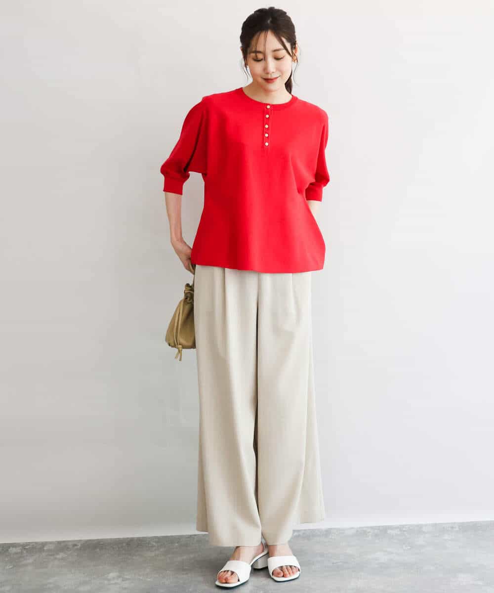 FKLGD55160 MK MICHEL KLEIN(MK ミッシェルクラン) [UVカット/防シワ/抗ピリング/洗える]ピンストライプ柄プルオンワイドパンツ ブラウン