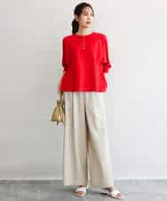 FKLGD55160 MK MICHEL KLEIN(MK ミッシェルクラン) [UVカット/防シワ/抗ピリング/洗える]ピンストライプ柄プルオンワイドパンツ ブラウン