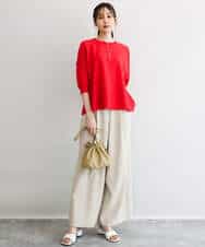 FKLGD55160 MK MICHEL KLEIN(MK ミッシェルクラン) [UVカット/防シワ/抗ピリング/洗える]ピンストライプ柄プルオンワイドパンツ ブラウン