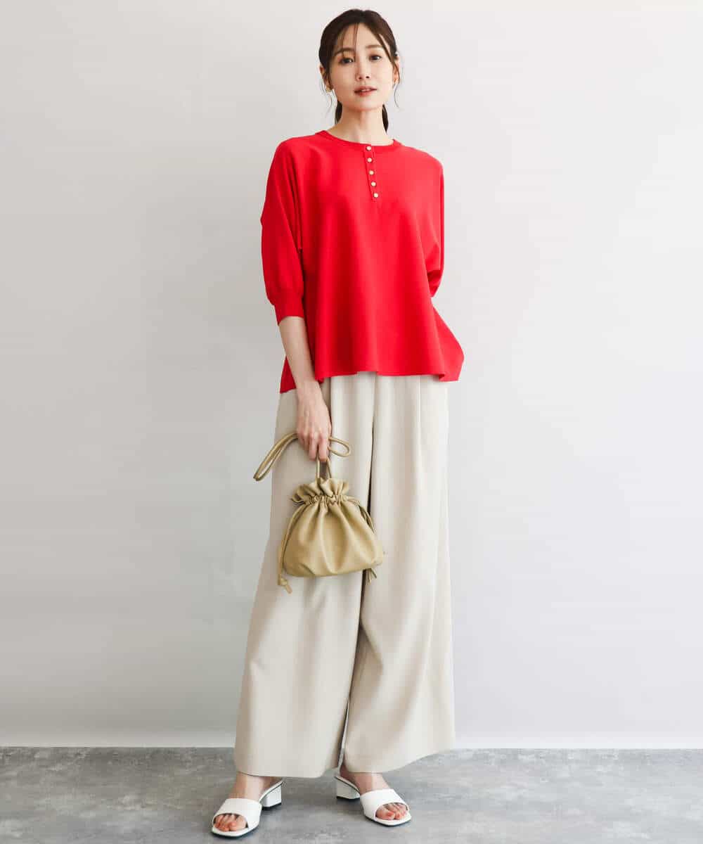 FKLGD55160 MK MICHEL KLEIN(MK ミッシェルクラン) [UVカット/防シワ/抗ピリング/洗える]ピンストライプ柄プルオンワイドパンツ ブラウン