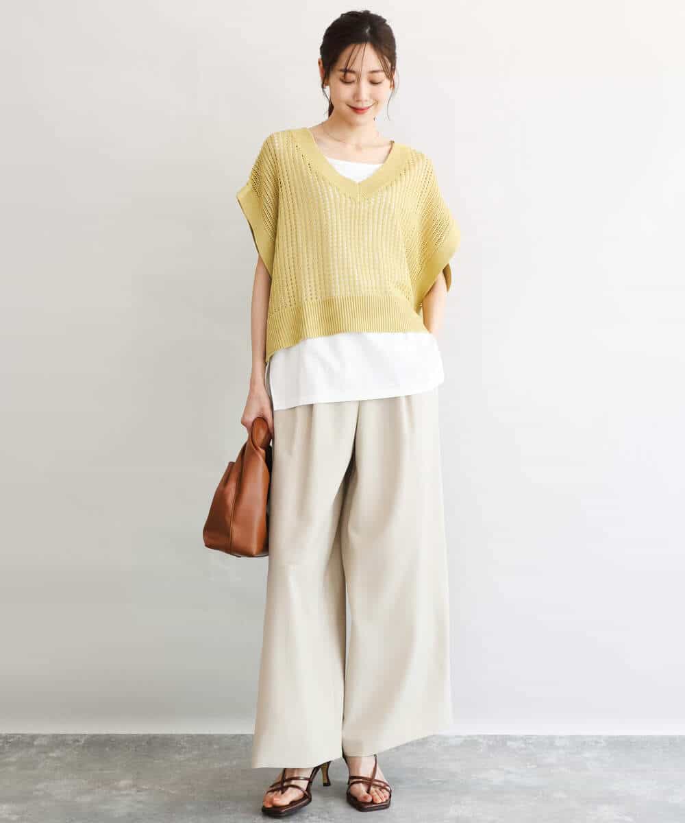 FKLGD55160 MK MICHEL KLEIN(MK ミッシェルクラン) [UVカット/防シワ/抗ピリング/洗える]ピンストライプ柄プルオンワイドパンツ ブラウン