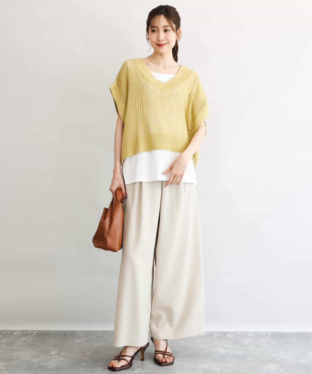 FKLGD55160 MK MICHEL KLEIN(MK ミッシェルクラン) [UVカット/防シワ/抗ピリング/洗える]ピンストライプ柄プルオンワイドパンツ ブラウン