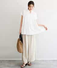 FKLGD55160 MK MICHEL KLEIN(MK ミッシェルクラン) [UVカット/防シワ/抗ピリング/洗える]ピンストライプ柄プルオンワイドパンツ ブラウン