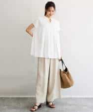 FKLGD55160 MK MICHEL KLEIN(MK ミッシェルクラン) [UVカット/防シワ/抗ピリング/洗える]ピンストライプ柄プルオンワイドパンツ ブラウン