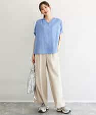 FKLGD55160 MK MICHEL KLEIN(MK ミッシェルクラン) [UVカット/防シワ/抗ピリング/洗える]ピンストライプ柄プルオンワイドパンツ ブラウン