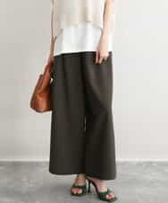 FKLGD55160 MK MICHEL KLEIN(MK ミッシェルクラン) [UVカット/防シワ/抗ピリング/洗える]ピンストライプ柄プルオンワイドパンツ ブラウン