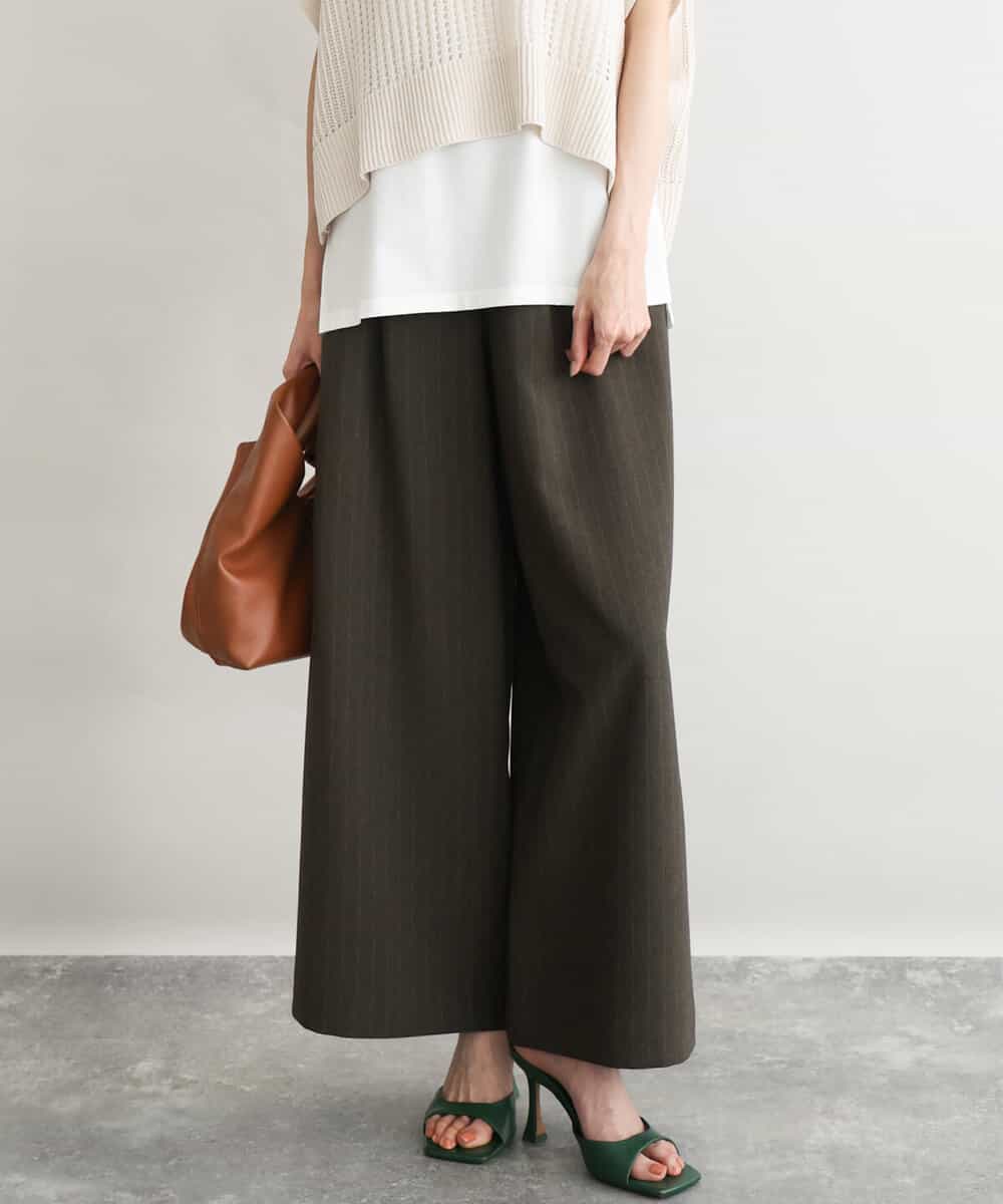 FKLGD55160 MK MICHEL KLEIN(MK ミッシェルクラン) [UVカット/防シワ/抗ピリング/洗える]ピンストライプ柄プルオンワイドパンツ ブラウン