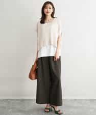 FKLGD55160 MK MICHEL KLEIN(MK ミッシェルクラン) [UVカット/防シワ/抗ピリング/洗える]ピンストライプ柄プルオンワイドパンツ ブラウン