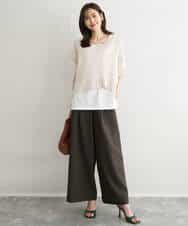 FKLGD55160 MK MICHEL KLEIN(MK ミッシェルクラン) [UVカット/防シワ/抗ピリング/洗える]ピンストライプ柄プルオンワイドパンツ ブラウン