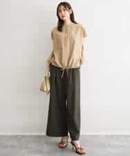 FKLGD55160 MK MICHEL KLEIN(MK ミッシェルクラン) [UVカット/防シワ/抗ピリング/洗える]ピンストライプ柄プルオンワイドパンツ ブラウン