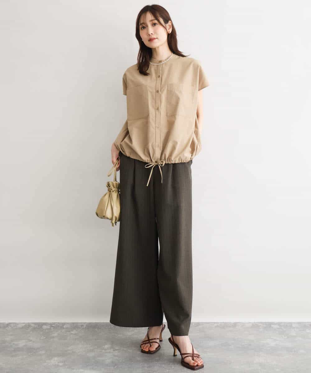 FKLGD55160 MK MICHEL KLEIN(MK ミッシェルクラン) [UVカット/防シワ/抗ピリング/洗える]ピンストライプ柄プルオンワイドパンツ ブラウン