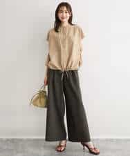 FKLGD55160 MK MICHEL KLEIN(MK ミッシェルクラン) [UVカット/防シワ/抗ピリング/洗える]ピンストライプ柄プルオンワイドパンツ ブラウン