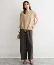 FKLGD55160 MK MICHEL KLEIN(MK ミッシェルクラン) [UVカット/防シワ/抗ピリング/洗える]ピンストライプ柄プルオンワイドパンツ ブラウン