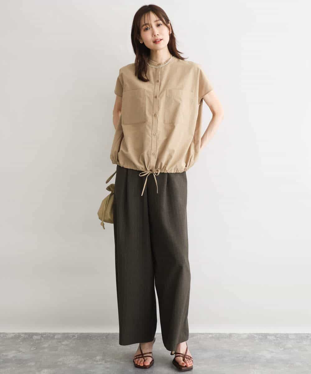 FKLGD55160 MK MICHEL KLEIN(MK ミッシェルクラン) [UVカット/防シワ/抗ピリング/洗える]ピンストライプ柄プルオンワイドパンツ ブラウン