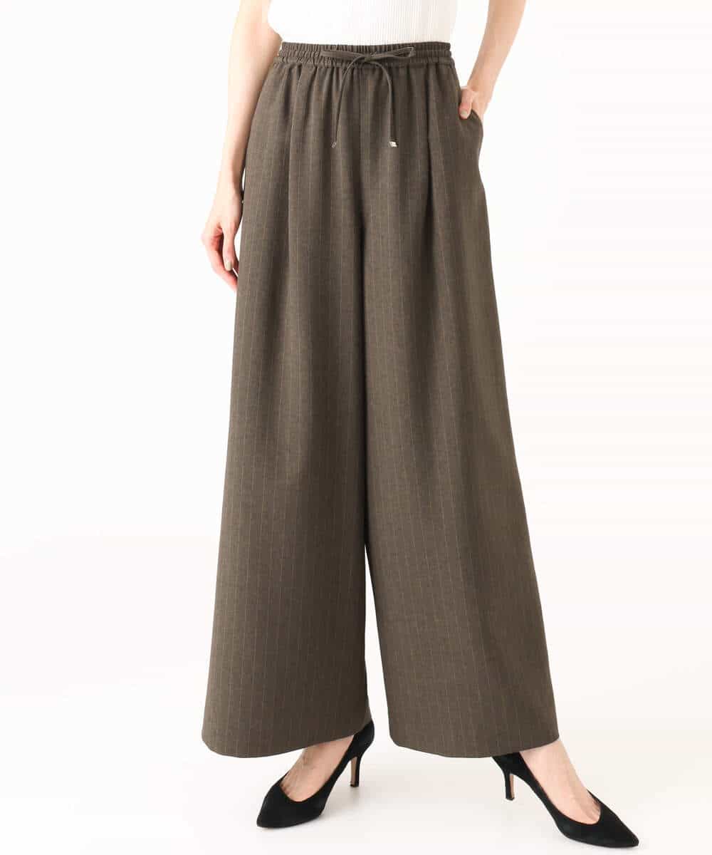 FKLGD55160 MK MICHEL KLEIN(MK ミッシェルクラン) [UVカット/防シワ/抗ピリング/洗える]ピンストライプ柄プルオンワイドパンツ ブラウン