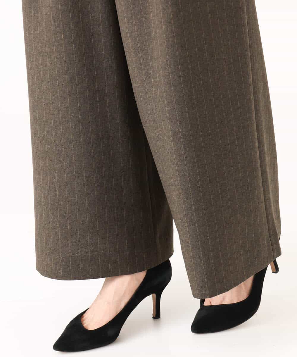 FKLGD55160 MK MICHEL KLEIN(MK ミッシェルクラン) [UVカット/防シワ/抗ピリング/洗える]ピンストライプ柄プルオンワイドパンツ ブラウン