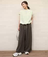 FKLGD55160 MK MICHEL KLEIN(MK ミッシェルクラン) [UVカット/防シワ/抗ピリング/洗える]ピンストライプ柄プルオンワイドパンツ ブラウン