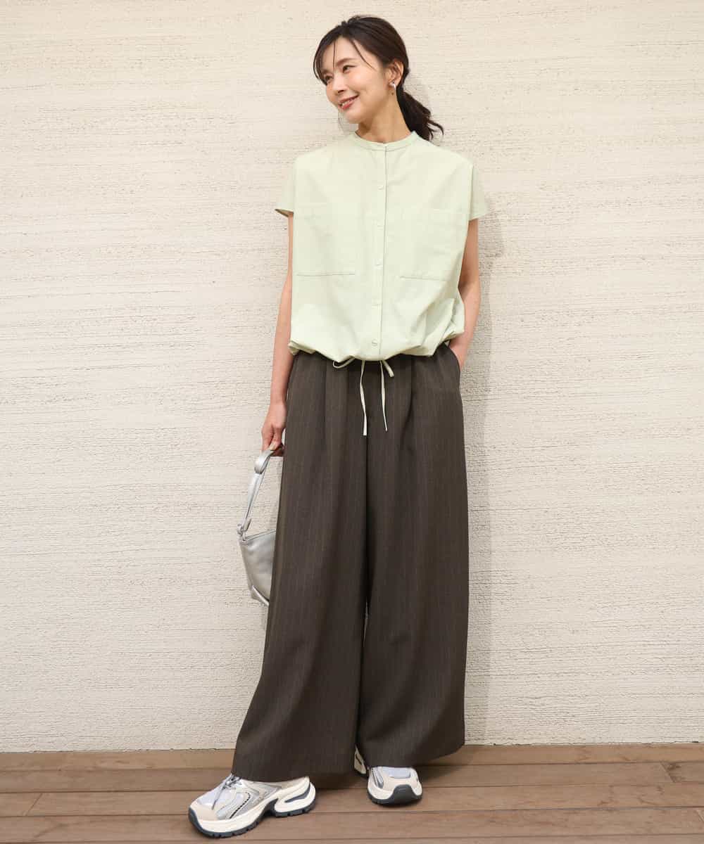 FKLGD55160 MK MICHEL KLEIN(MK ミッシェルクラン) [UVカット/防シワ/抗ピリング/洗える]ピンストライプ柄プルオンワイドパンツ ブラウン