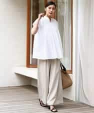 FKLGD55160 MK MICHEL KLEIN(MK ミッシェルクラン) [UVカット/防シワ/抗ピリング/洗える]ピンストライプ柄プルオンワイドパンツ ブラウン