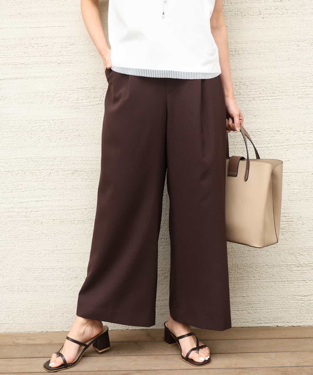 FKLGD56160 MK MICHEL KLEIN(MK ミッシェルクラン) [洗える]リネンライクストレッチ ストレートワイドパンツ ベージュ