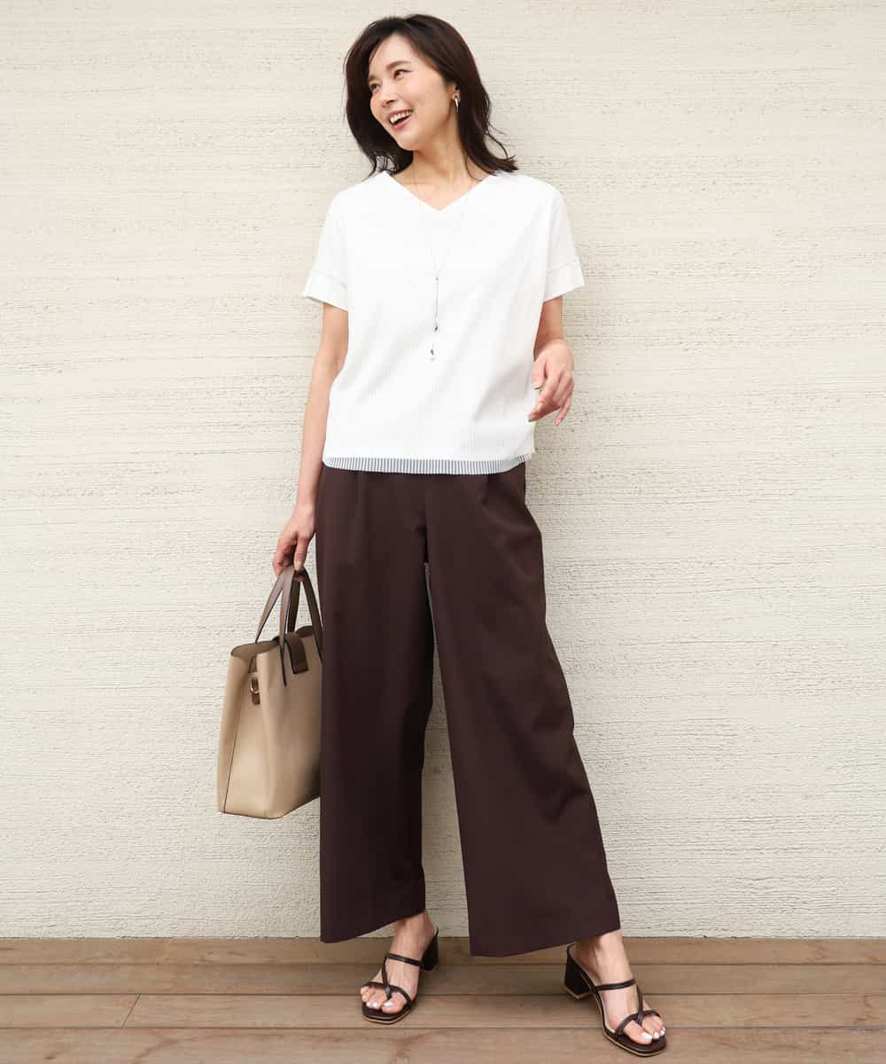 FKLGD56160 MK MICHEL KLEIN(MK ミッシェルクラン) [洗える]リネンライクストレッチ ストレートワイドパンツ ベージュ