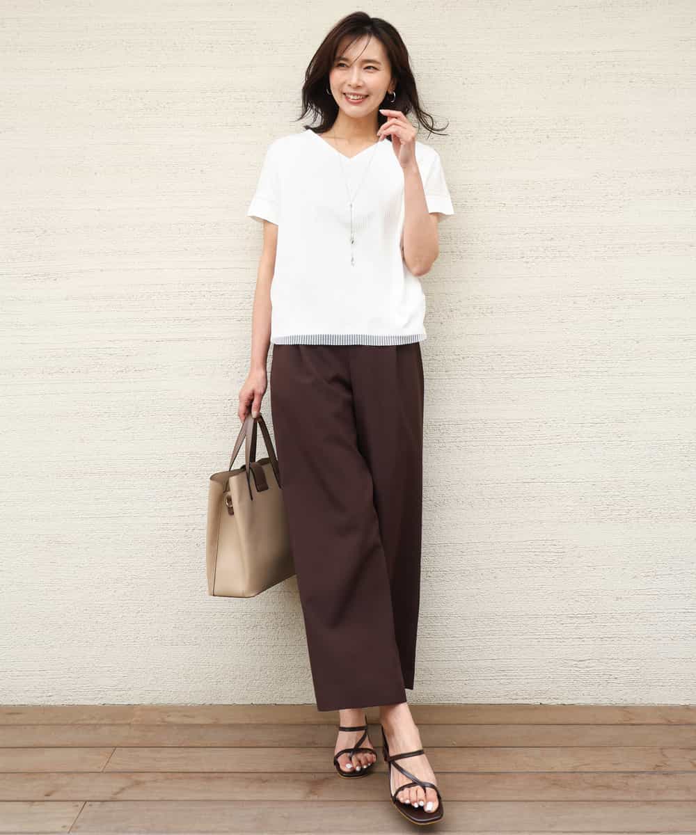 FKLGD56160 MK MICHEL KLEIN(MK ミッシェルクラン) [洗える]リネンライクストレッチ ストレートワイドパンツ ベージュ