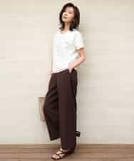 FKLGD56160 MK MICHEL KLEIN(MK ミッシェルクラン) [洗える]リネンライクストレッチ ストレートワイドパンツ ベージュ