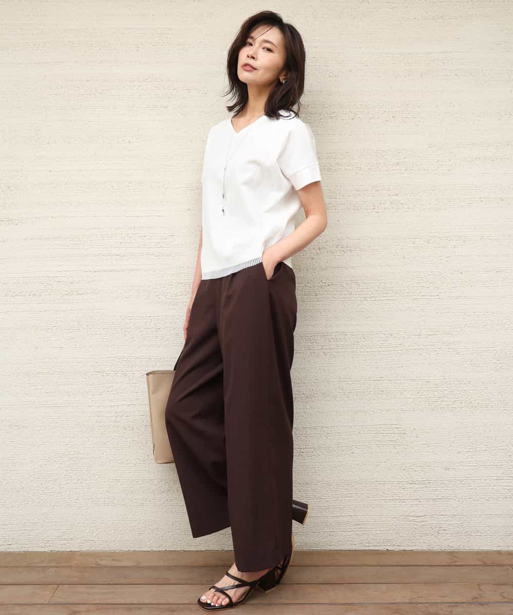 FKLGD56160 MK MICHEL KLEIN(MK ミッシェルクラン) [洗える]リネンライクストレッチ ストレートワイドパンツ ベージュ