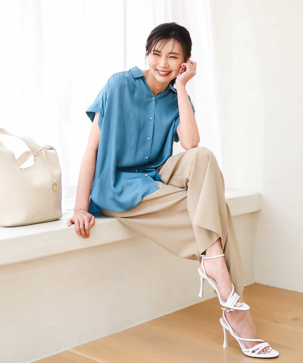 FKLGD56160 MK MICHEL KLEIN(MK ミッシェルクラン) [洗える]リネンライクストレッチ ストレートワイドパンツ ベージュ