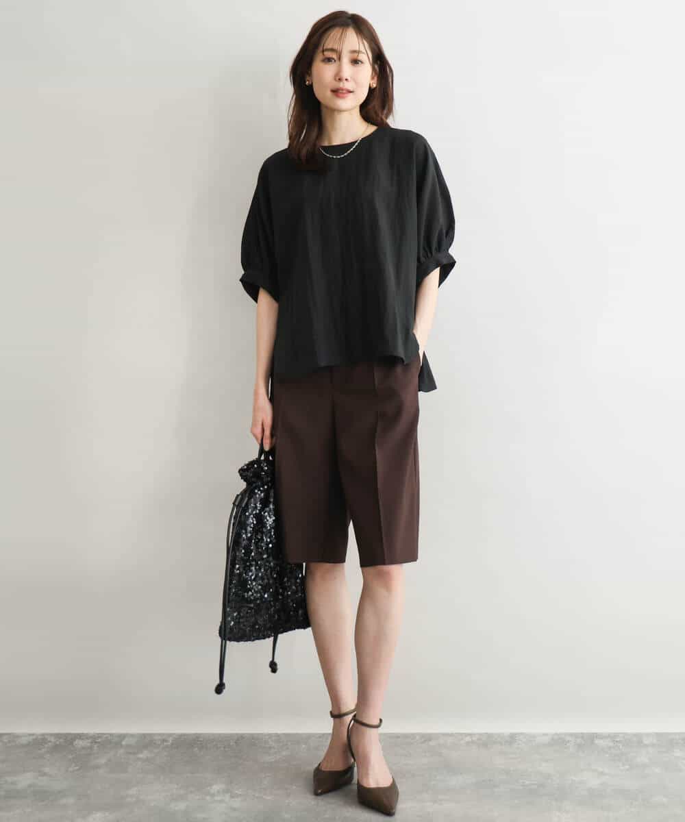 FKLGD57150 MK MICHEL KLEIN(MK ミッシェルクラン) [洗える]リネンライクストレッチ ショートパンツ ベージュ