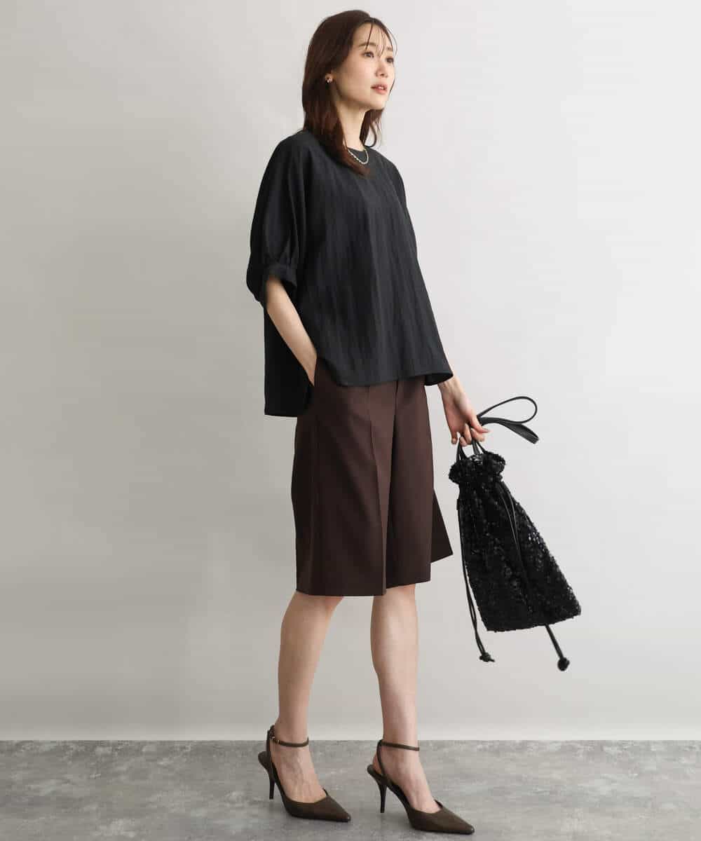 FKLGD57150 MK MICHEL KLEIN(MK ミッシェルクラン) [洗える]リネンライクストレッチ ショートパンツ ベージュ